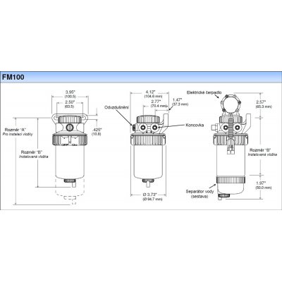 Parker Fuel Manager 33945 sestava finálního filtru, separátor vody, elektrické čerpadlo FM100, 5µm